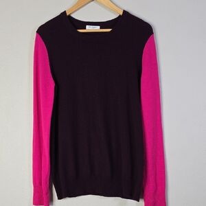 Equipment Burgundy and Pink Contrast Crew Neck Sweater